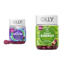 OLLY Ummetuksen lievitys 30ct, Energy Gummy 60ct - Raparperi Prunes Amla Berry, B12 CoQ10 Goji Tropical