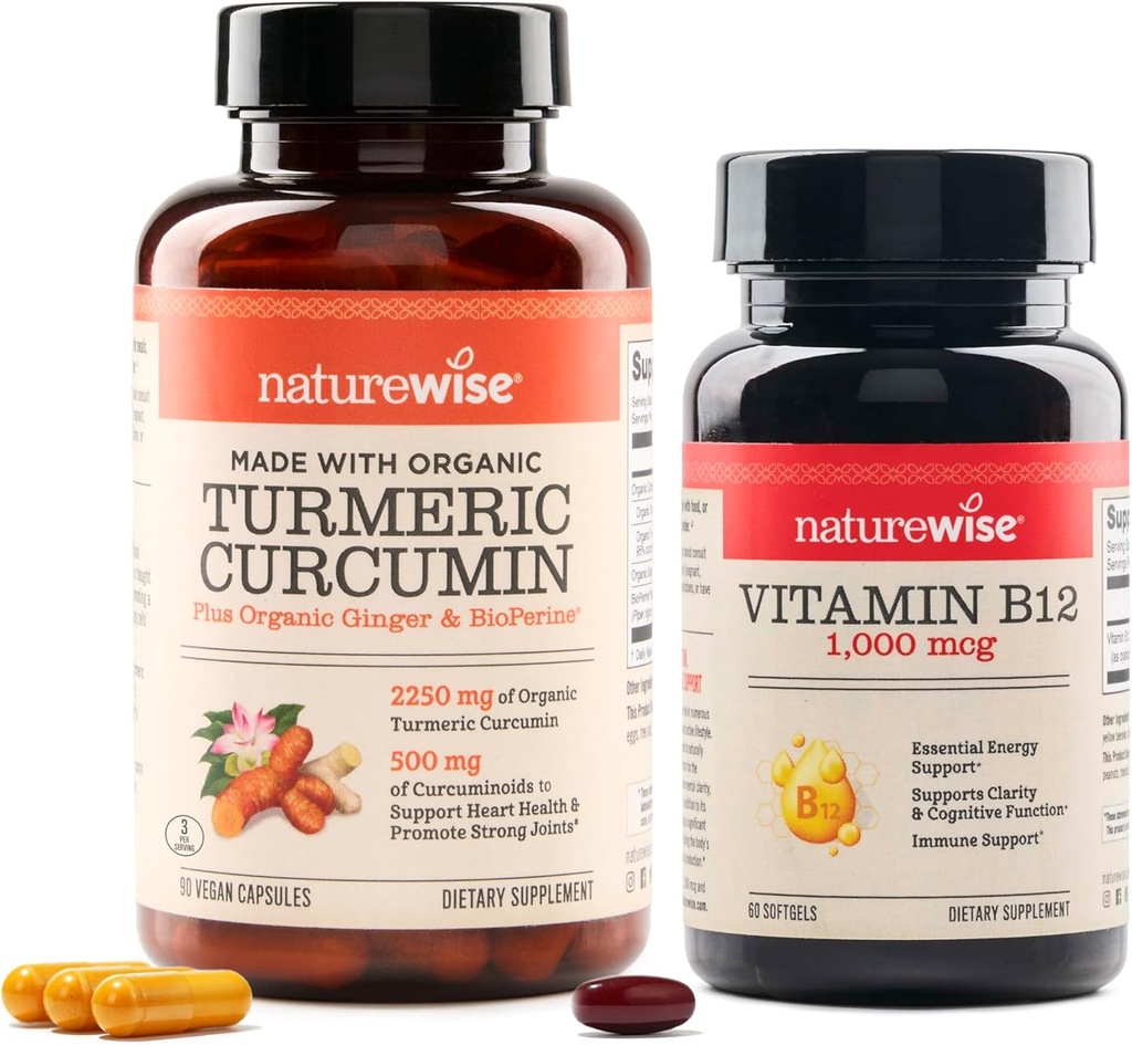 NatureWise Curcumin Turmeric 2250mg & B12-vitamiini 1000mcg Softgels Yhteinen tuki energiatasot 60