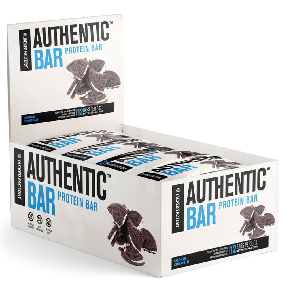 Autentisk Bar Cookie Crumble Protein Bars - Tasty Meal Replacement Energy Bars w / 15g Whey Protein Isolate, Natural Sugars från Pure Honey, Healthy Fat Peanut Butter Foundation - 12 Pack