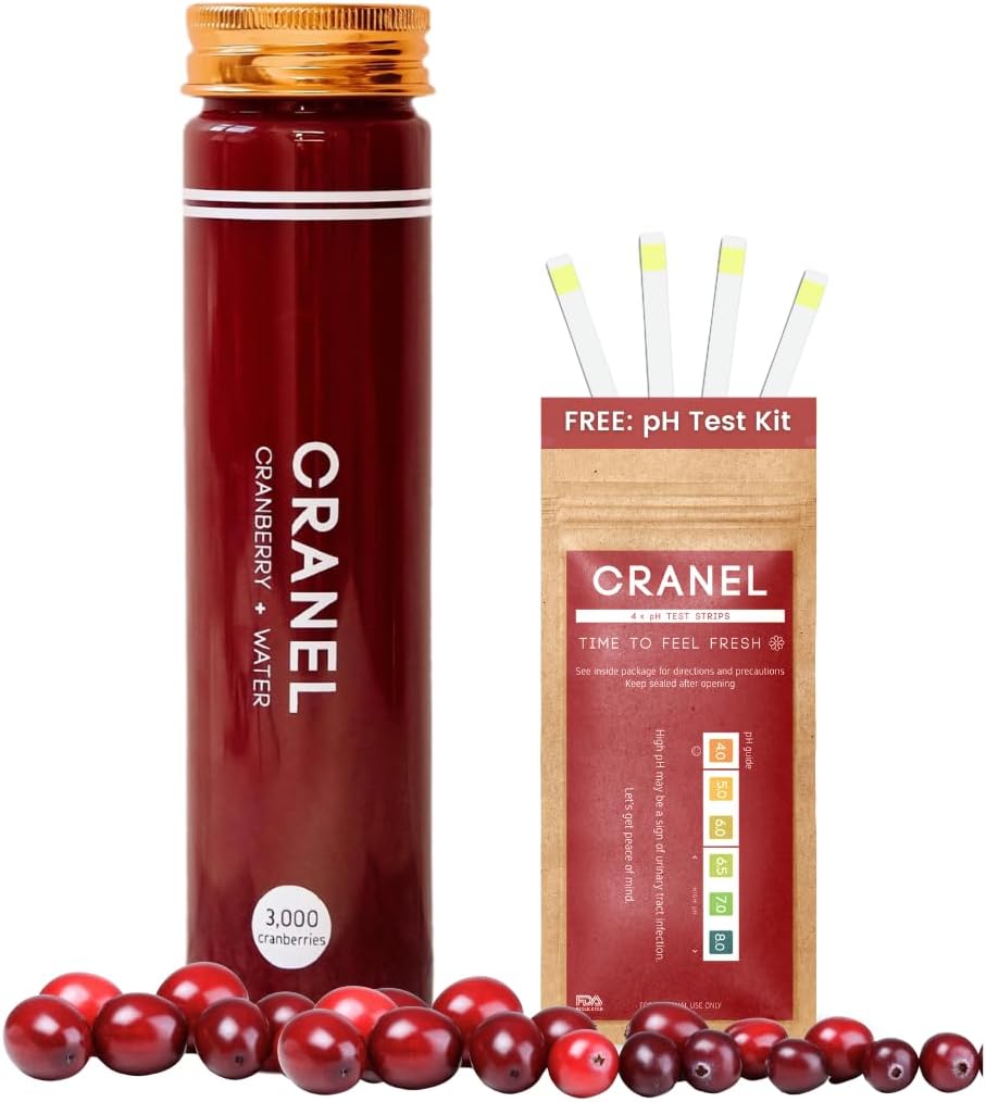 CRANEL Fast-Acting Cranberry Formula - Urinary Tract & Gut Support - (1 vecka Supply) + Gratis pH Test Kit | 3 000 kranbär, No Sugar, Vegan, kliniskt beprövad