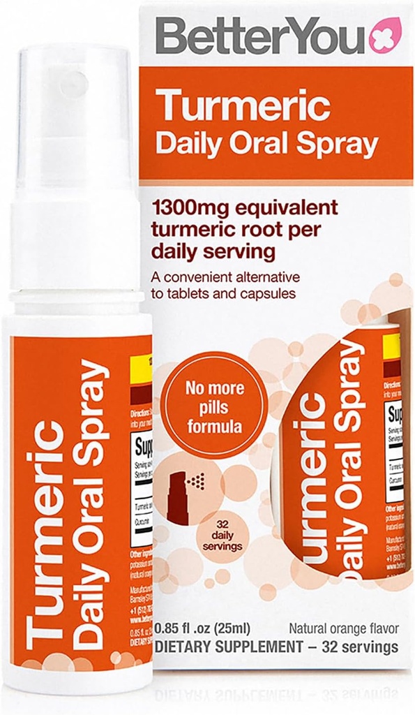 BetterYou Turmeric Oral Spray - Natural Liquid Turmeric Supplement - ett enkelt, bekvämt piller alternativ - naturlig orange smak - 0,85 oz
