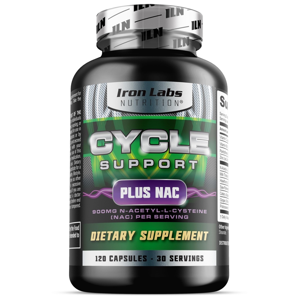 Iron Labs Nutrition: Cycle Support Plus NAC (N-asetyl-L-Cysteine) - Munuaisten ja maksan tuki täydentää - On Cycle Support Supplements miesten - N Acetyl L Cysteine ja Milk Thistle (120 kapselia)