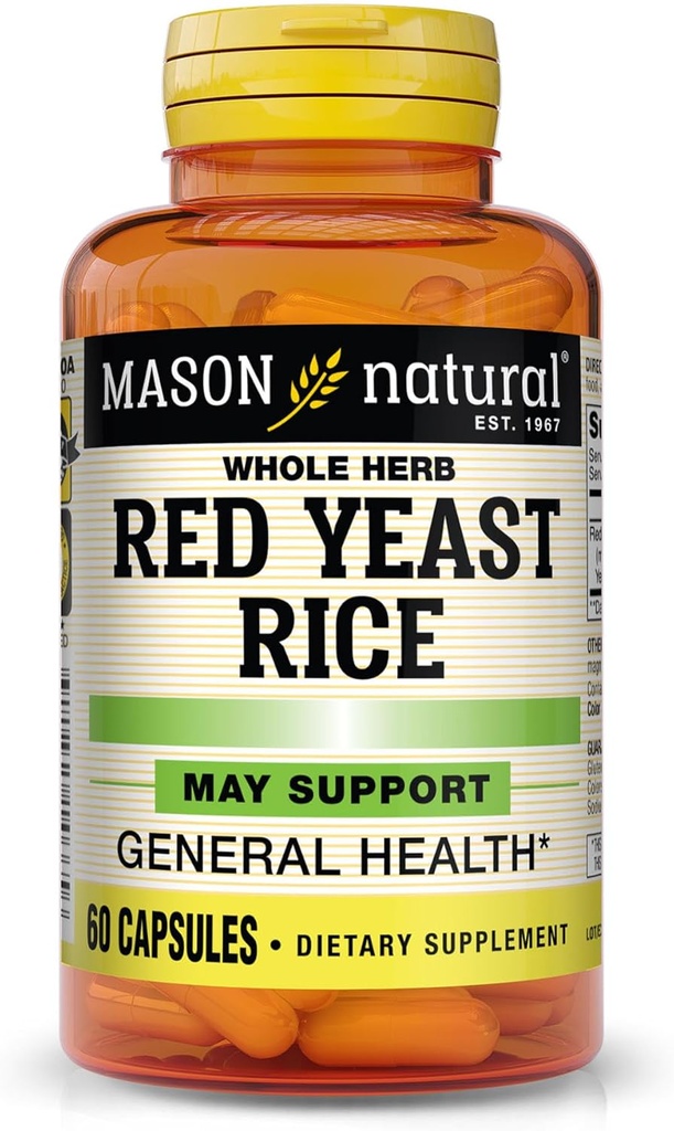 MASON NATURAL Red Hiest Rice, tukee sydämen terveyden ja verenkierron, kasviperäisten täydentää, 60 kapselia