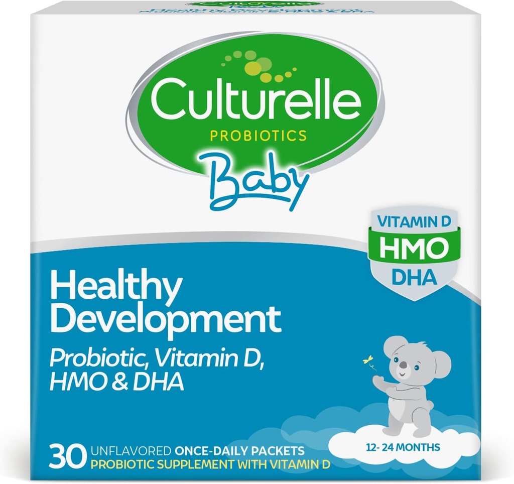 Culturelle Baby Healthy Development Probiotic, Vitamin D, HMO & DHA Packets, hjälper till att främja ett hälsosamt immunsystem & Digestive System* i spädbarn & barnåldrar 1 +, Gluten Free & Non-GMO, 30 Count (Pack of 1)