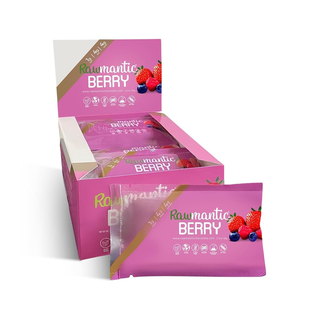 Rawmantic Chocolate Berry Vegan Energy Bars - 2.1 Oz (Pack of 12) - Chocolate Snack Bars - Dairy, Nut och Gluten Free Mixed Berry Bar - Perfekt för Vegan Diets - Non-GMO Mixed Berry Chocolate Energy Bars
