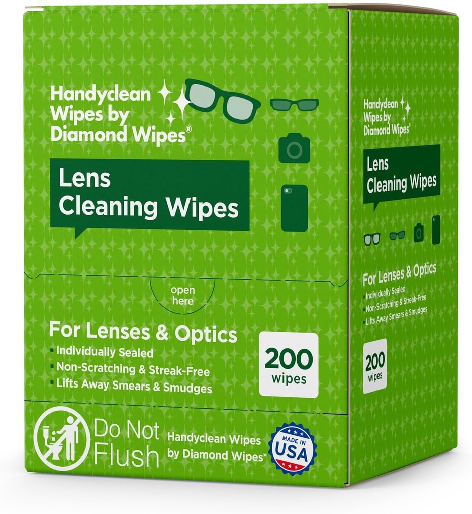 HandyClean Pre-Moisted Lens Cleaning Wipes, Eyeglass Wipes, Screen Wipes, 200 ct 6 x 5 tuumaa yksilöllisesti pakattu Lens Cleaner Wipes