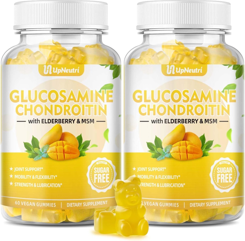 Sokeriton Glukosamiini Kondroitiini Gummit, extra vahvuus 1500 mg Glukosamiinia MSM & Elderberry & Turmeeric, yhteinen tuki täydentää miesten & naisten liikkua vapaa yhteinen terveys