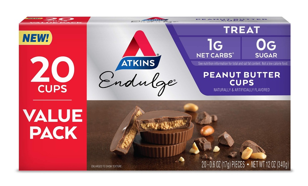 Atkins Endulge Peanut Butter Cups, Jälkiruoan suosikki, Low Carb, 0g Sugar, 20