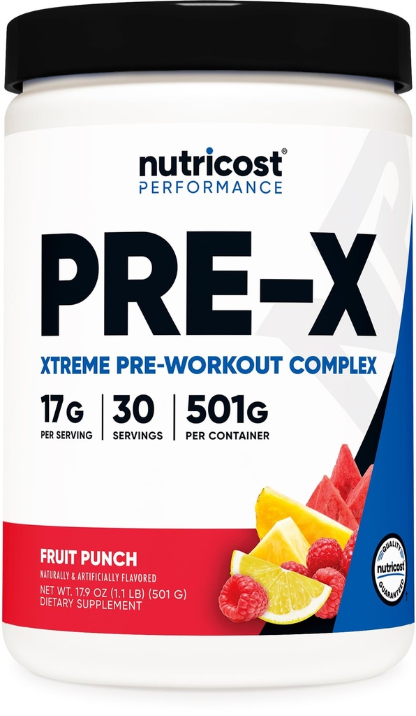 Nutricost Pre-X Xtreme Pre-Workout Complex Powder, Fruit Punch, 30 Tarjoilut, kasvissyöjä, ei-GMO ja gluteeniton