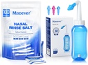 MAOEVER Neti Pot med 130 Nasal Wash Salt Packets Sinus Rinse Bottle Nose Wash Cleaner Pressure Rinse Nasal Irrigation för Adult & Kid BPA Free 300 ML Sticker Thermometer