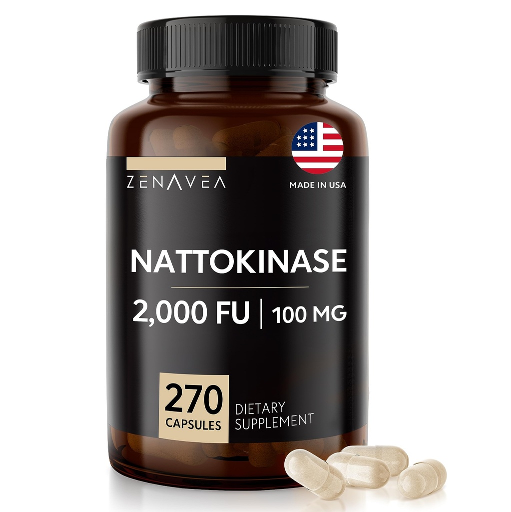 Nattokinaasi Supplement - 2000 FU Entsyymi - 270 Nattokinaasikapselia 100 mg - Gluteeniton, ei-GMO, Vegaani