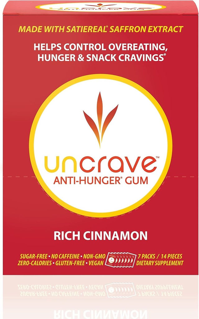 UNCRAVE Gum - Infunderas med 100% Pure Saffron Extract - Kontrollbehov - Förbättra humör - Vision Health - Rich Cinnamon (14 bitar)