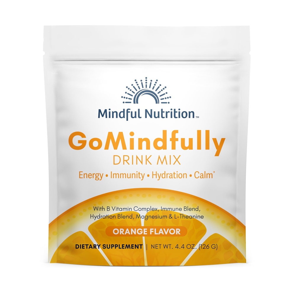 GoMindfully Orange Super Calm Magnesium Powder Drink Mix för Hydration, Återhämtning, immunitet och energi med spårmineraler, väsentliga vitaminer, L-Theanin och B Vitamin Complex