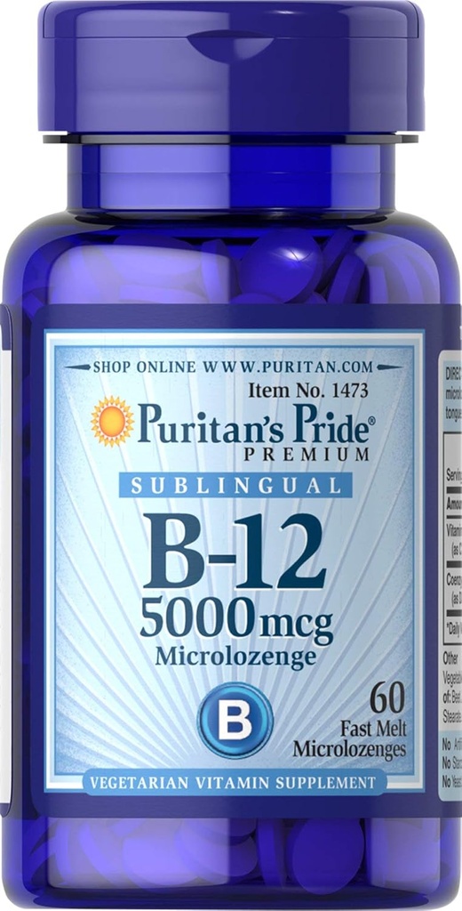 Puritans Pride Vitamin B-12 hjälper till att konvertera mat till energi * 5000 Mcg Sublingual- Microlozenges, 60 Count (Pack of 1)
