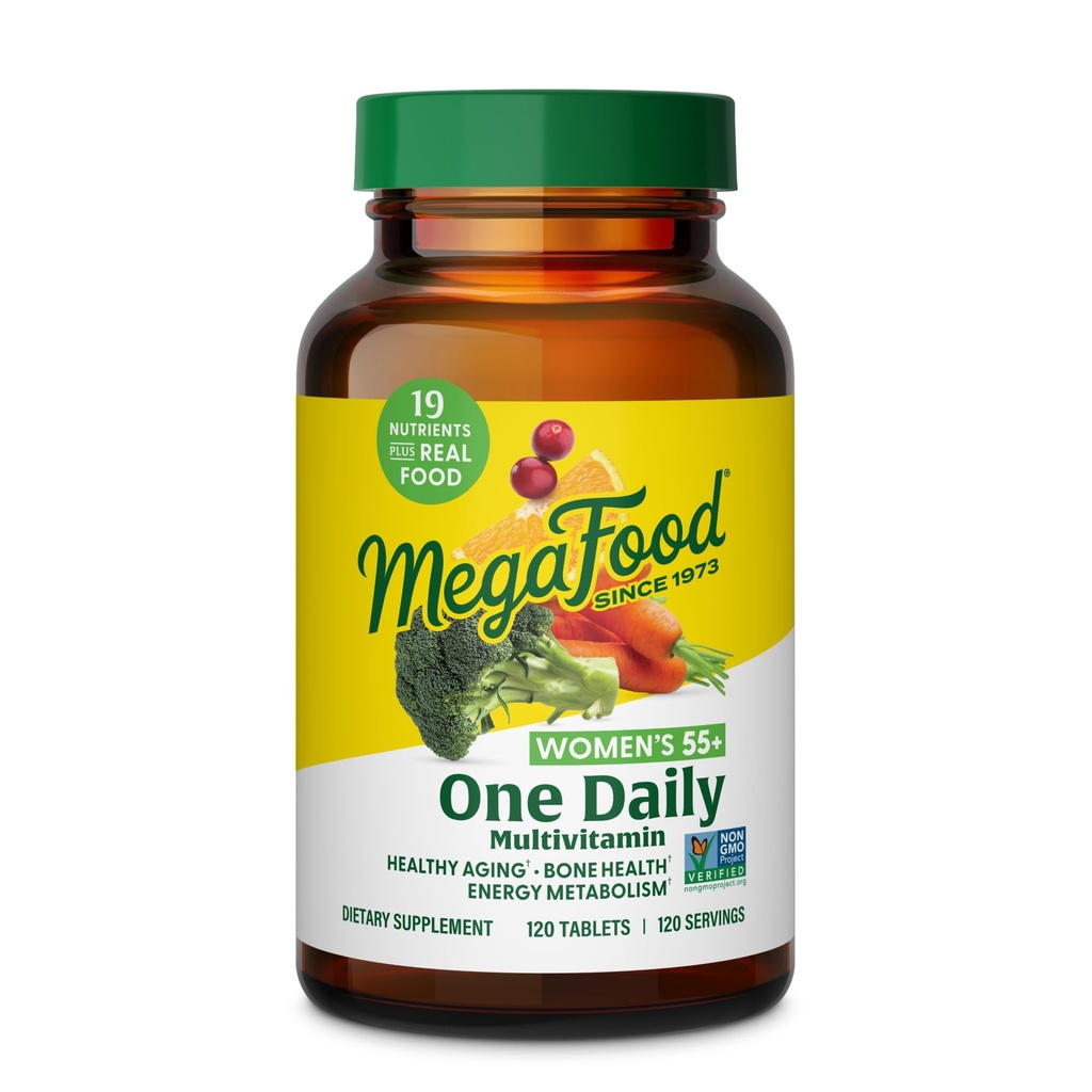 MegaFood Women's 55+ One Daily Multivitamin för kvinnor - med vitamin A, C, D3 & E för optimal åldrande stöd - Plus Real Food - Bone & Immune Support Supplement - Vegetarian - 120 flikar