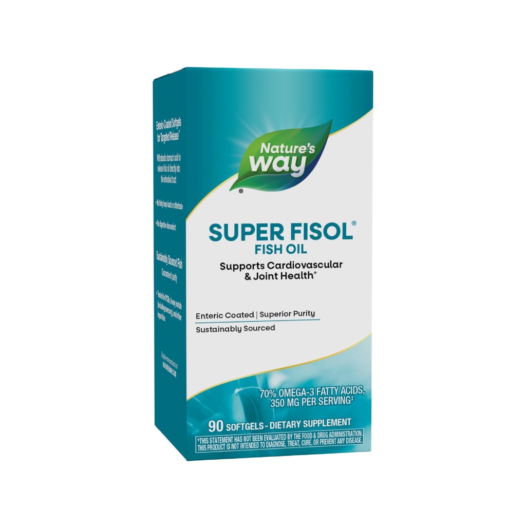 Nature's Way Super Fisol Fish Oil, Enteric päällystetty, tukee Kardiovaskulaarisia ja yhteinen terveys*, Mega Potency Omega-3s, 90 Softgels (Pakkaus toukokuussa Vary)