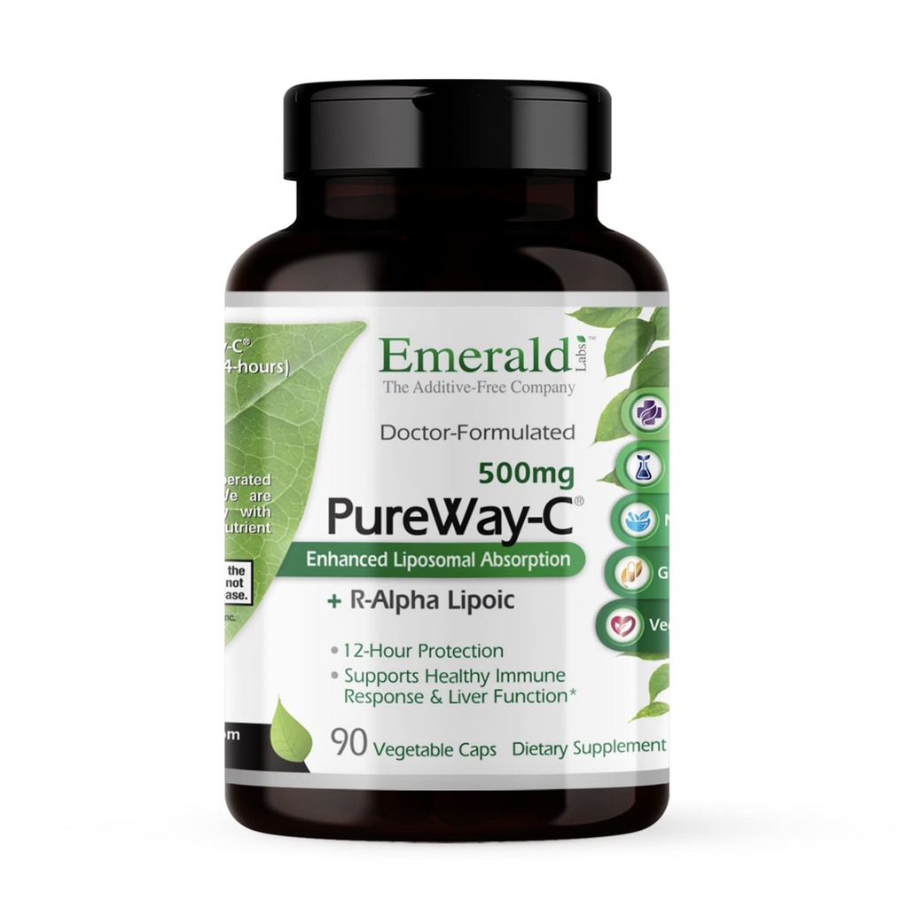 EMERALD LABS PureWay-C - Maksan ja immuunin tukilisä R-Alpha Lipoic Acid* - Nopea absorboiva C-vitamiini - 90 Vihanneskapselit (45 päivän toimitus)