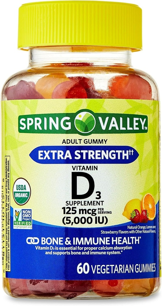 IKJ Extra Strength D3-vitamiini Luu- ja mielialan terveysravintolisä Kasvisravintolat, 125 mikrog (5 000 IU), 60
