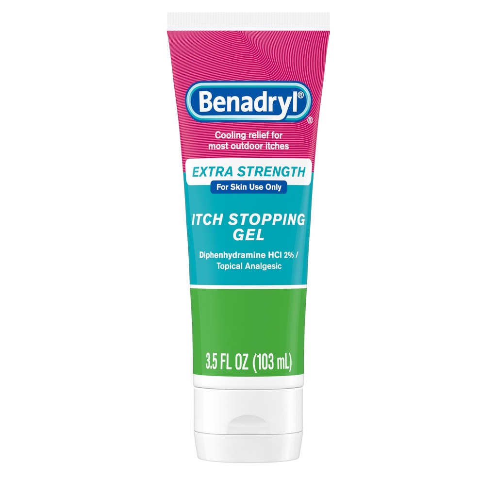 Benadryl Extra Strength Anti Itch Relief Gel, 2% Diphenhydramine HCl, Relief från Insect Bites, Sunburn & More, Great for Camping Essentials, 3,5 fl oz
