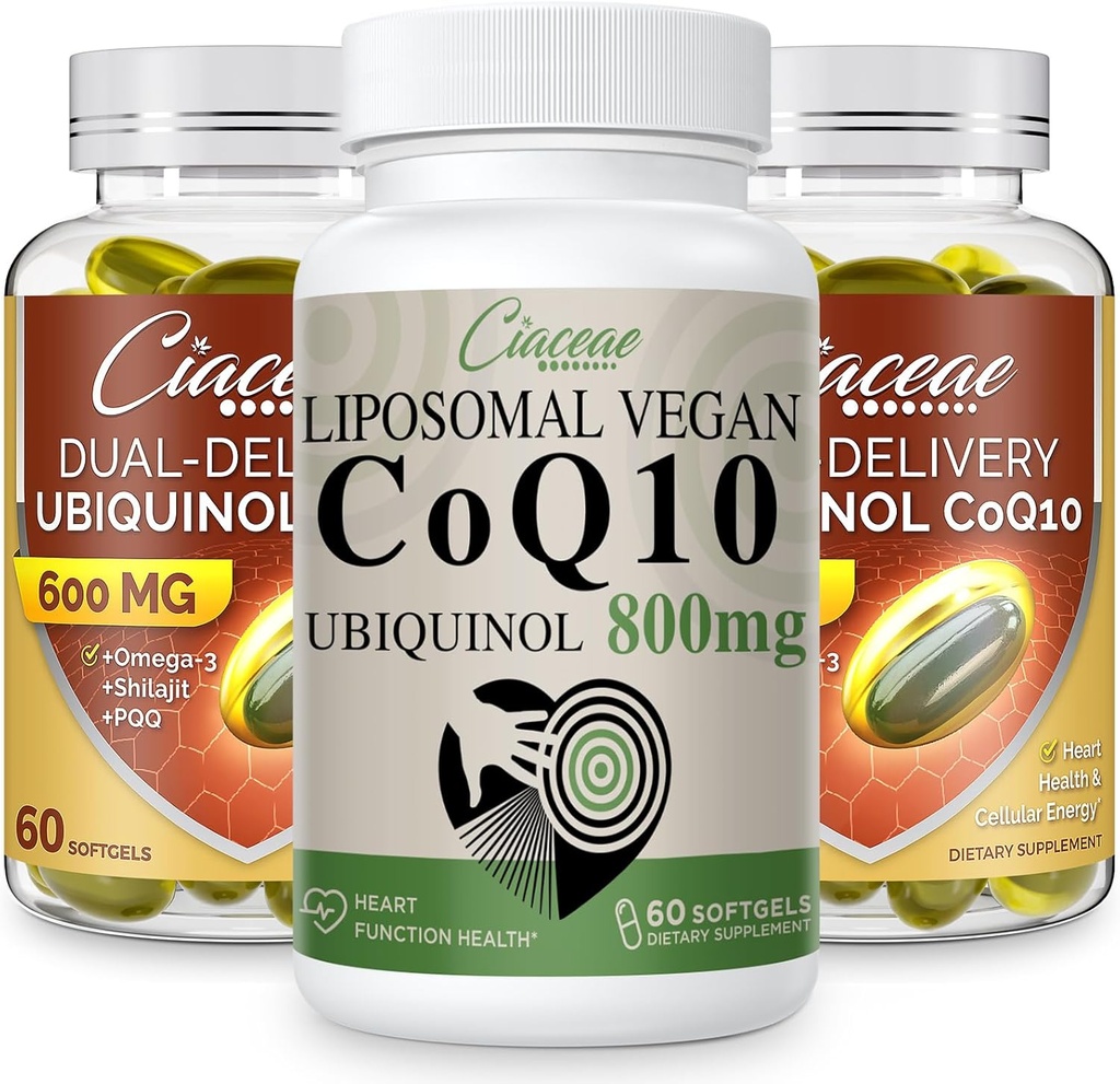 Liposomal CoQ10 800mg 1PCS Bundle med Ubiquinol CoQ10 600 MG Softgels med Omega-3 & Shilajit & PQQ 2PCS