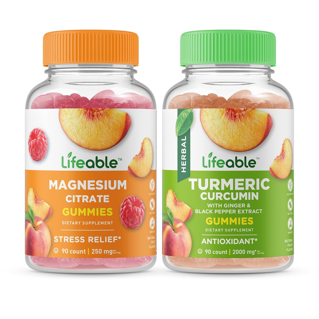 Livlig Magnesium 85mg + gurkmeja Curcumin, Gummies Bundle - Great Tasting, Vitamin Supplement, Gluten Free, GMO Free, Chewable Gummy