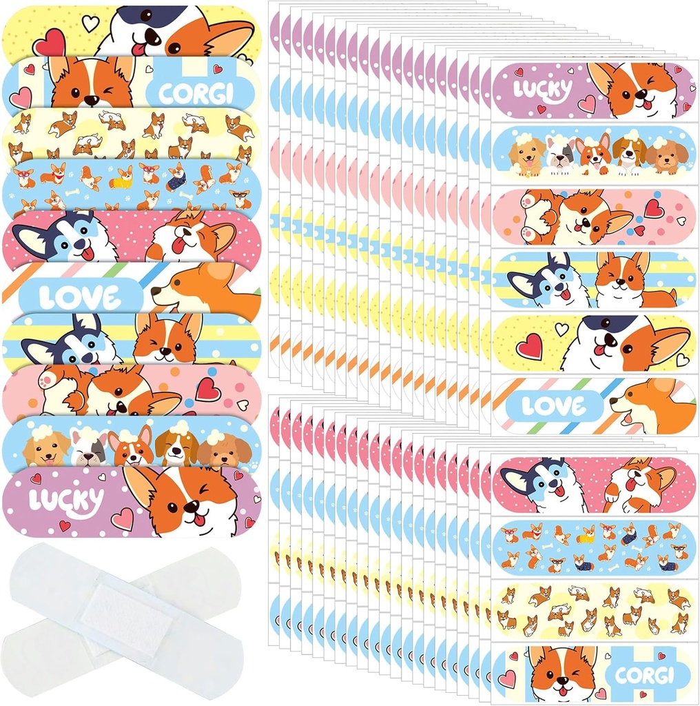 Patelai 300 Pieces Lapset Bulk 10 Tyyliä Lasten Liima Joustava Värikäs Söpö Sarjakuva Sängyt Vedenpitävä hengittävät tikut Suojaus Hoito Leikkaukset Tytöt Pojat(Koira)