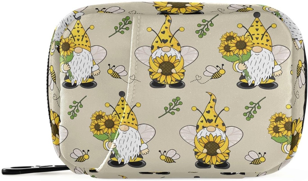 Gnome Bees Pill Box 7 Day Pill Case Travel Pill Organizer Bag med Zipper Portable Weekly Vitamin Medicine Supplement Holder Pouch Bag