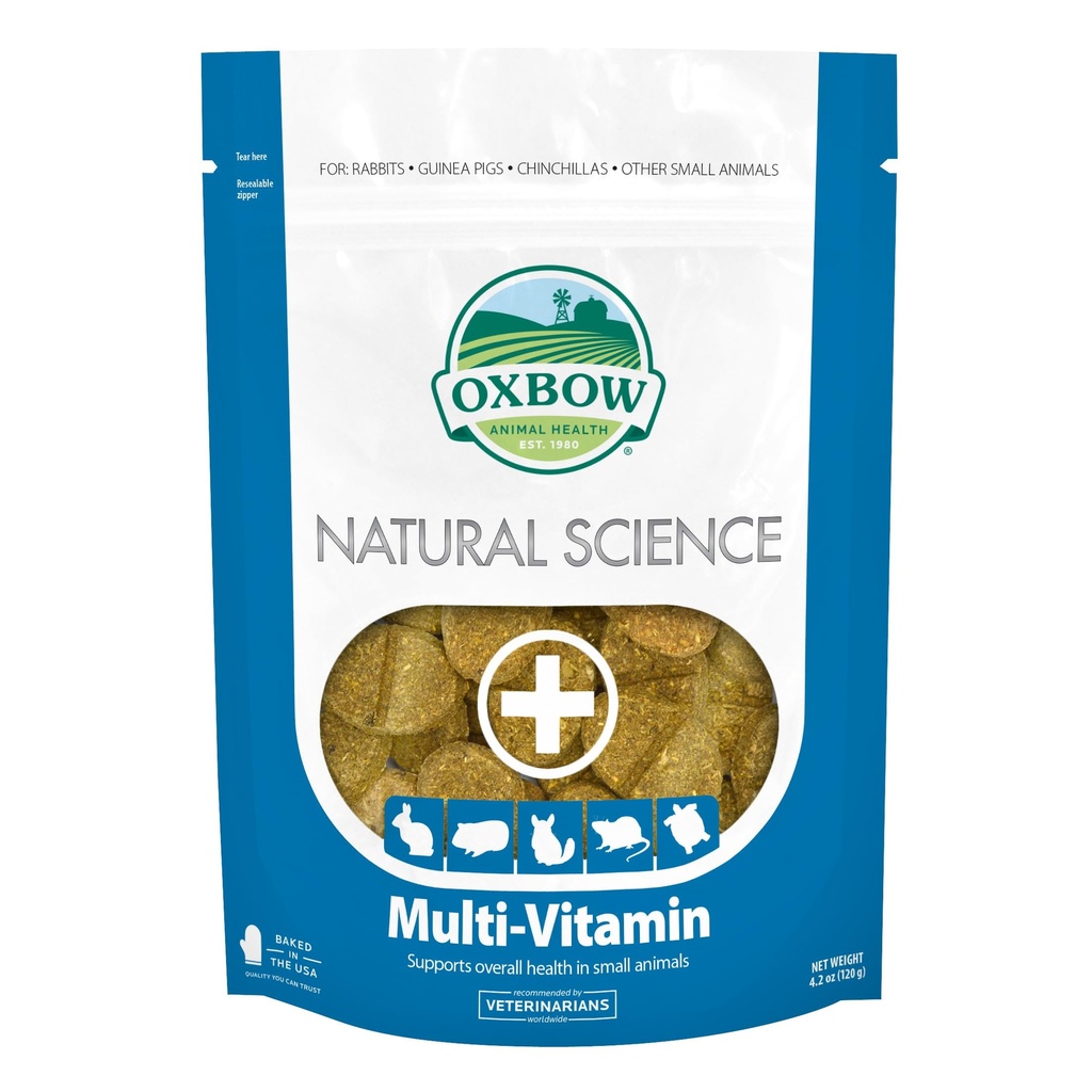 Oxbow Natural Science Multi-Vitamin, High Fiber Supplement Rabbits & Guinea Sikoja, Valmistettu Timothy Hay, Multi-Pet Houses, Omega 3 & 6 Rasvahapot, Valmistettu Yhdysvalloissa, 4,2 oz Bag