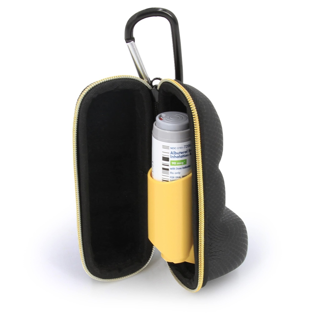 CASEMATIX Asthma Inhaler Case med Lanyard och Clip på Keychain Carabiner, Inhaler Holder Utökad till Fit Standard Rescue och New Albuterol Inhaler Devices upp till 4 Inches - Inkluderar Astma Case