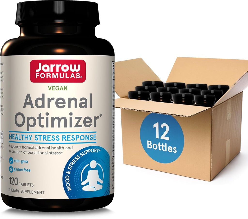 Jarow Formula Adrenal Optimizer kanssa Ashwagandha, Kamomilla ja Schizandra Extract, Tukee vähentää satunnaista stressiä, 120 vegaanista tablettia, 60 päivän tarjonta(Pack OF12)