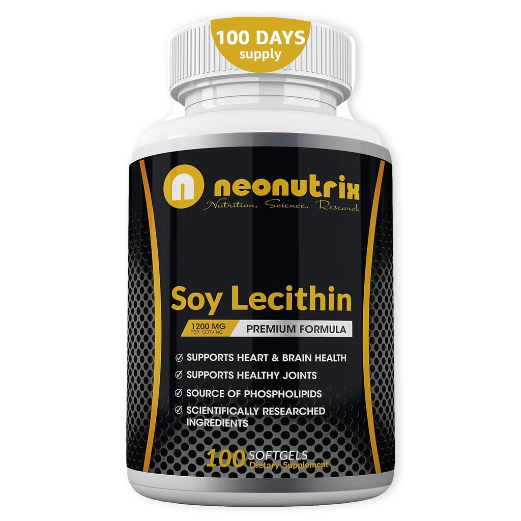 Soijalesitiinikapselit 1200 mg (yksi päivä, 100 Softgels) Immuunin tuki täydentää runsaasti fosfolipidejä tukee aineenvaihduntaa, aivojen ja sydämen terveys & solujen toiminnot Valmistettu Yhdysvalloissa ei-GMO Neonutrix