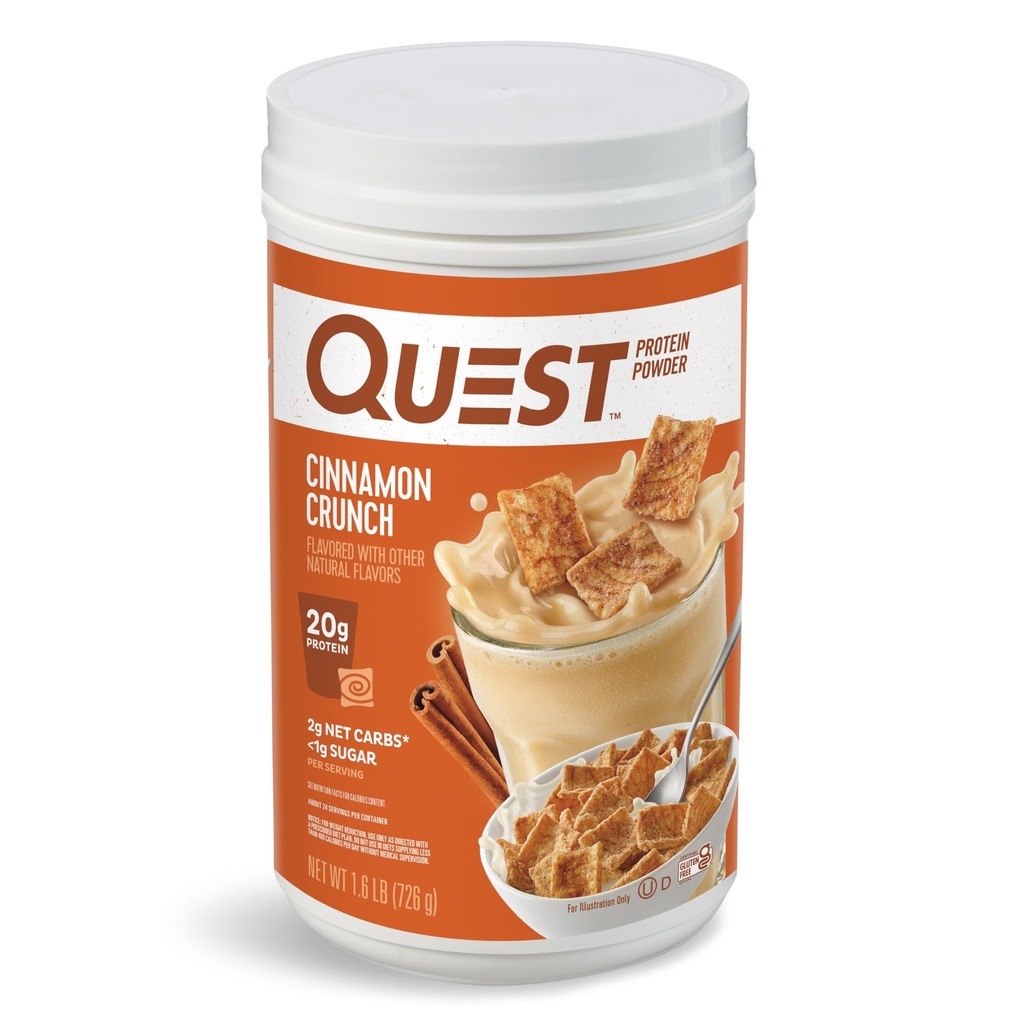 Quest Nutrition Cinnamon Crunch Protein Powder, 20g Protein, 2g Net Carb, 1g Sugar, Low Carb, Gluteeniton, 1,6 punta, 24 tarjoilua