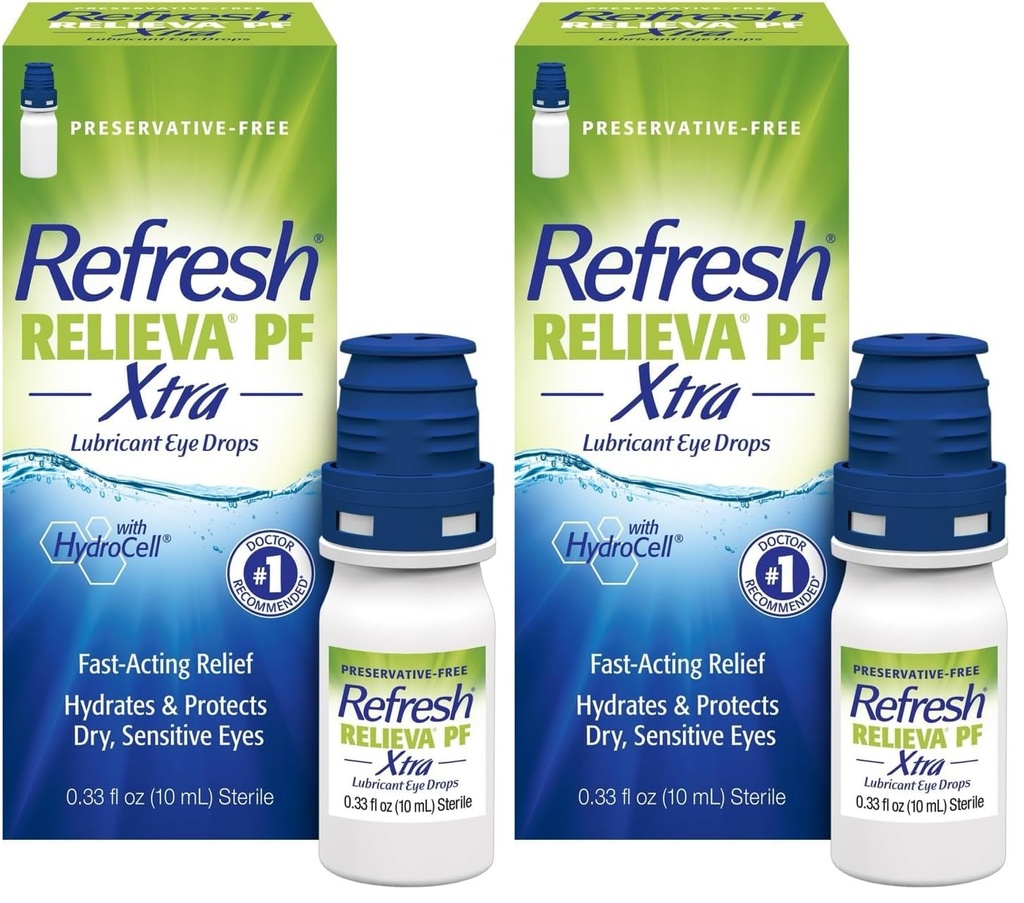 Virkistä RELIEVA PF Xtra Säilöntävapaat tekonurmet Voitelukynän silmät, 2x0,33 fl oz (20 ml), 2