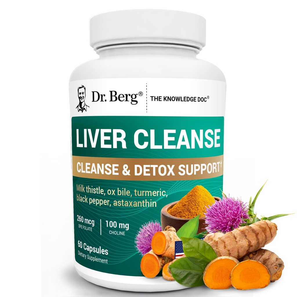 Tri Berg Liver Cleanse Detox Kapselit w/Unique Blend of Milk Thistle, Ox Bile & Folate - Liver Supplement Sisältää Turmeric, Black Pepper & Choline - 60 kapselia