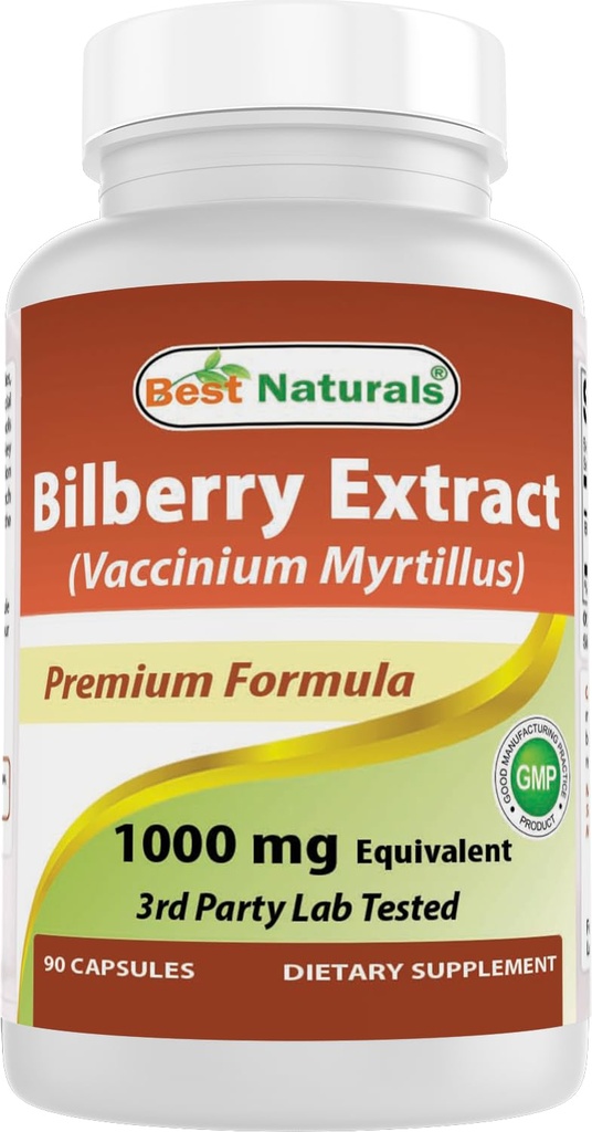 Best Naturals Mustikkauute 1000mg Kapseli (ei-GMO) tukee terve visio, 90