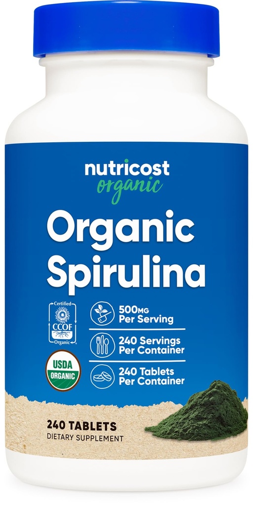 Nutricost Organic Spirulina 500mg, 240 tablettia - Gluteeniton, ei-GMO