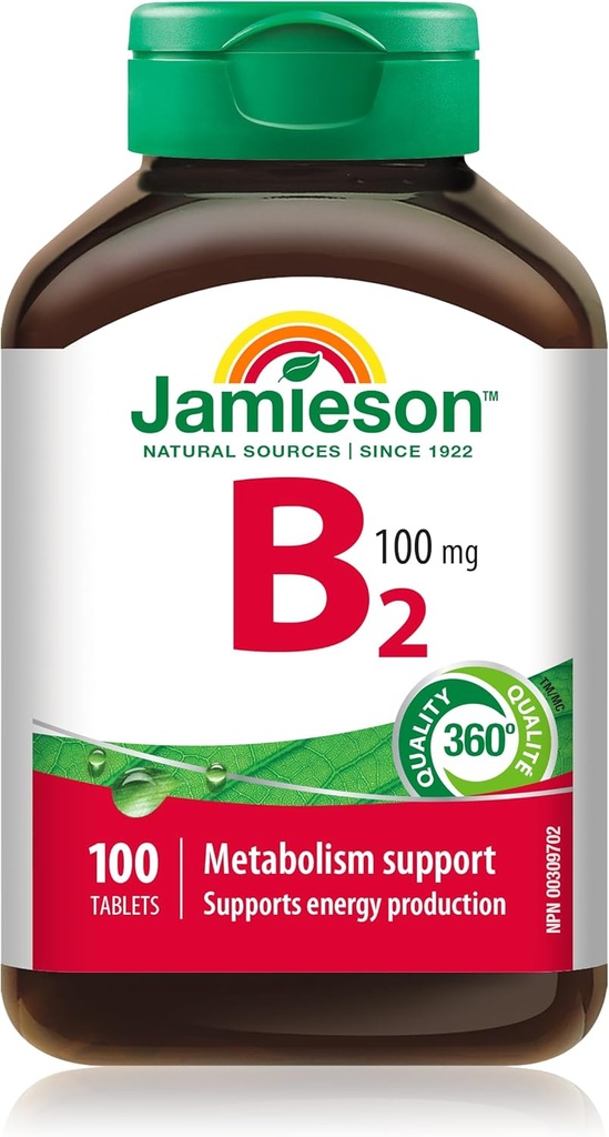 Jamieson B2-vitamiini (Riboflaviini) 100 mg, 100 tablettia