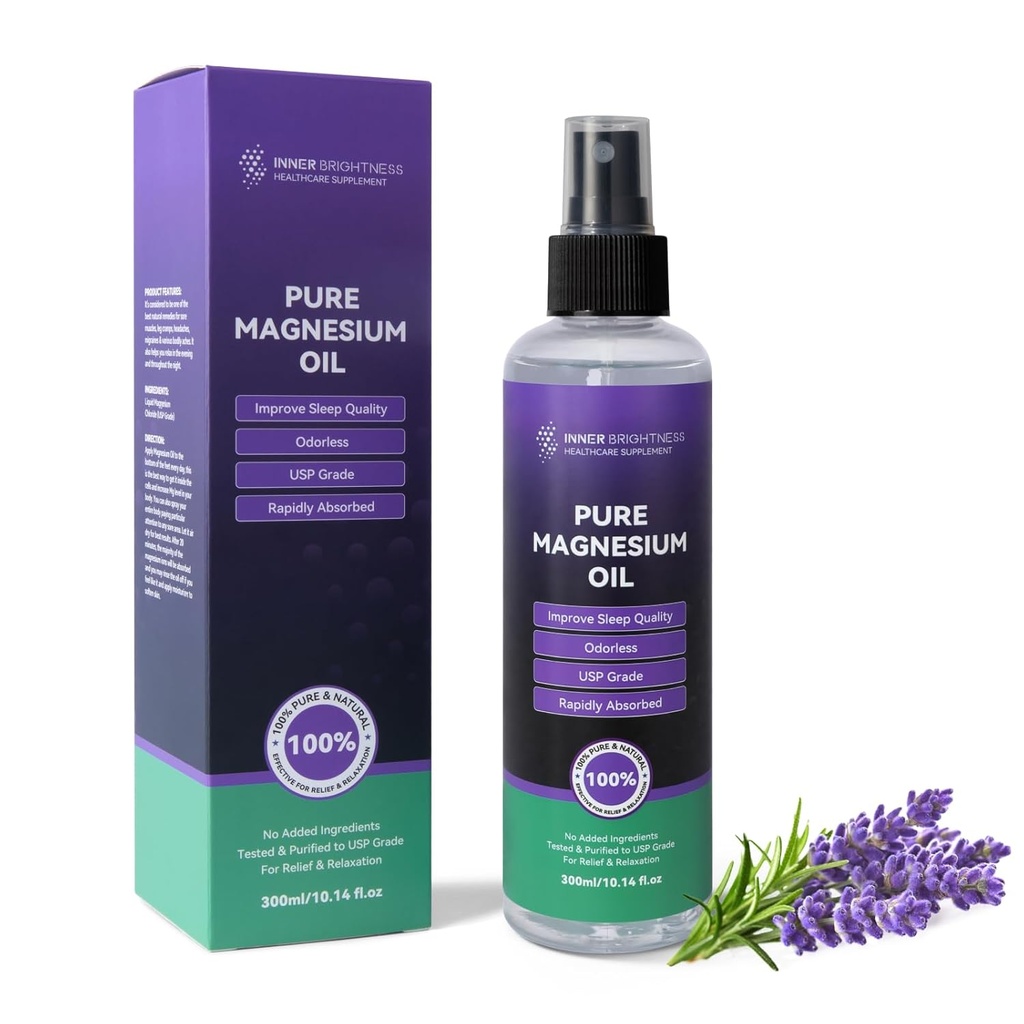 Magnesiumöljy jalat & sleep, puhdas magnesiumöljyruisku Organic Natural Magnesium Spray - USP Grade Magnesium Supplement - Big 10oz, 100% Natural & Pure lihasten ja ihon terveys
