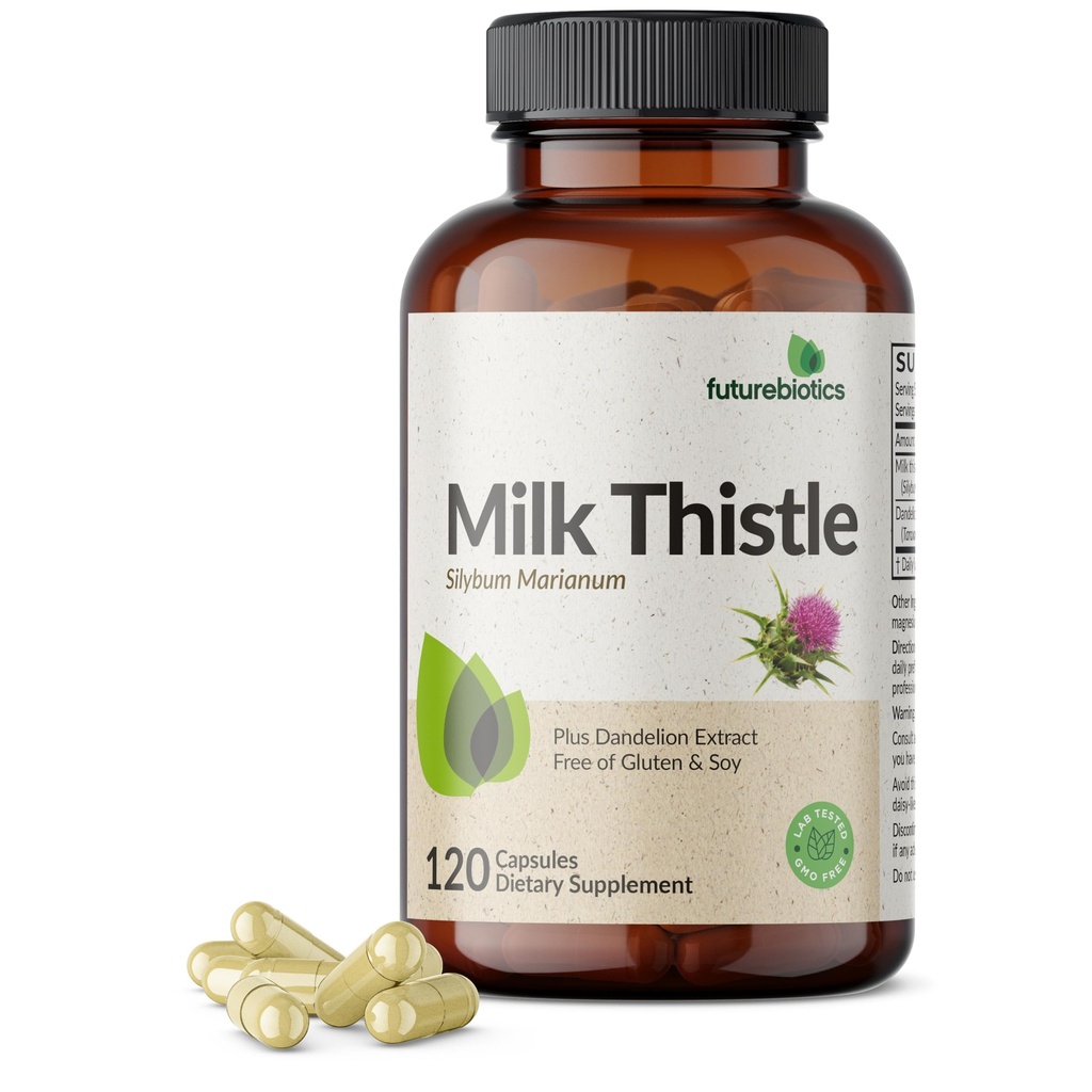 Futurebiotics Milk Thistle Silymarin Marianum & Voikukkauute Maksan terveystuki, antioksidantti tuki, detox, 120 kapselia
