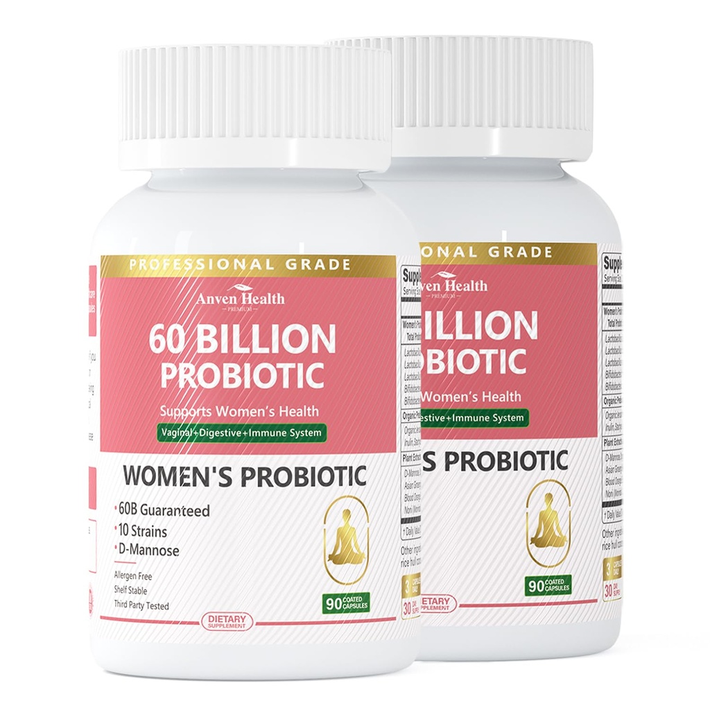 Probiotika och prebiotika för kvinnor pH Balance & Digestion - 60 miljarder vaginalprobiotikum med kranbär & D-Mannose för gut, urin, immun hälsa, Vegan & icke-GMO | 180 kapslar