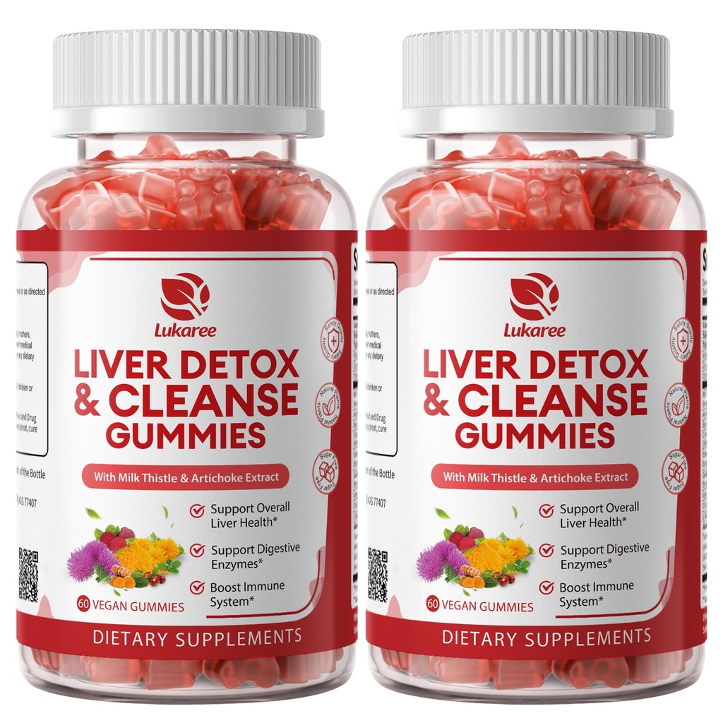 2 Pack Lukaree Liver Cleanse Detox & Repair Gummies ... Sokeriton maito Thistle Supplement w/Artichok & L-Glutatione - Ultra-Centrated Herbal Liver Support for Men & Women - Vegan,60 Count