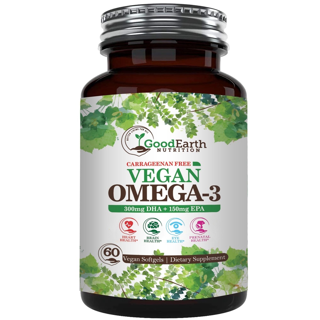 Vegan Omega 3 - Carrageenan Free Plant Based Algal DHA / EPA- 60 Veggie Softgels - Stöder hjärna, hjärta och prenatal hälsa - Essential Fatty Acids Supplements