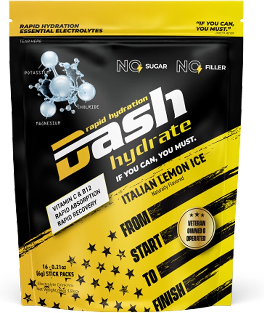 Rapid Hydration Electrolyte Drink Mix Packets | Rapid Absorption & Recovery med No Sugar | Aktivera energi - Detoxify - Support | 16 ct (Italian Lemon Ice)