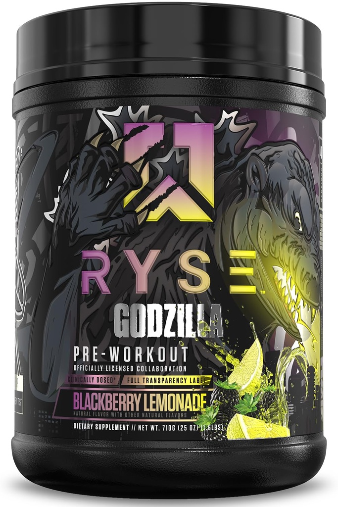 RYSE Godzilla X Noel Deyzel Pre Treenout Powder - BlackBerry Lemonade - 400 mg Kofeiini, High Stim Pre-Workout miesten & naisten kanssa Citulline & Beta Alanine - energia, Pump & Focus - 20/40 Tarjoilut