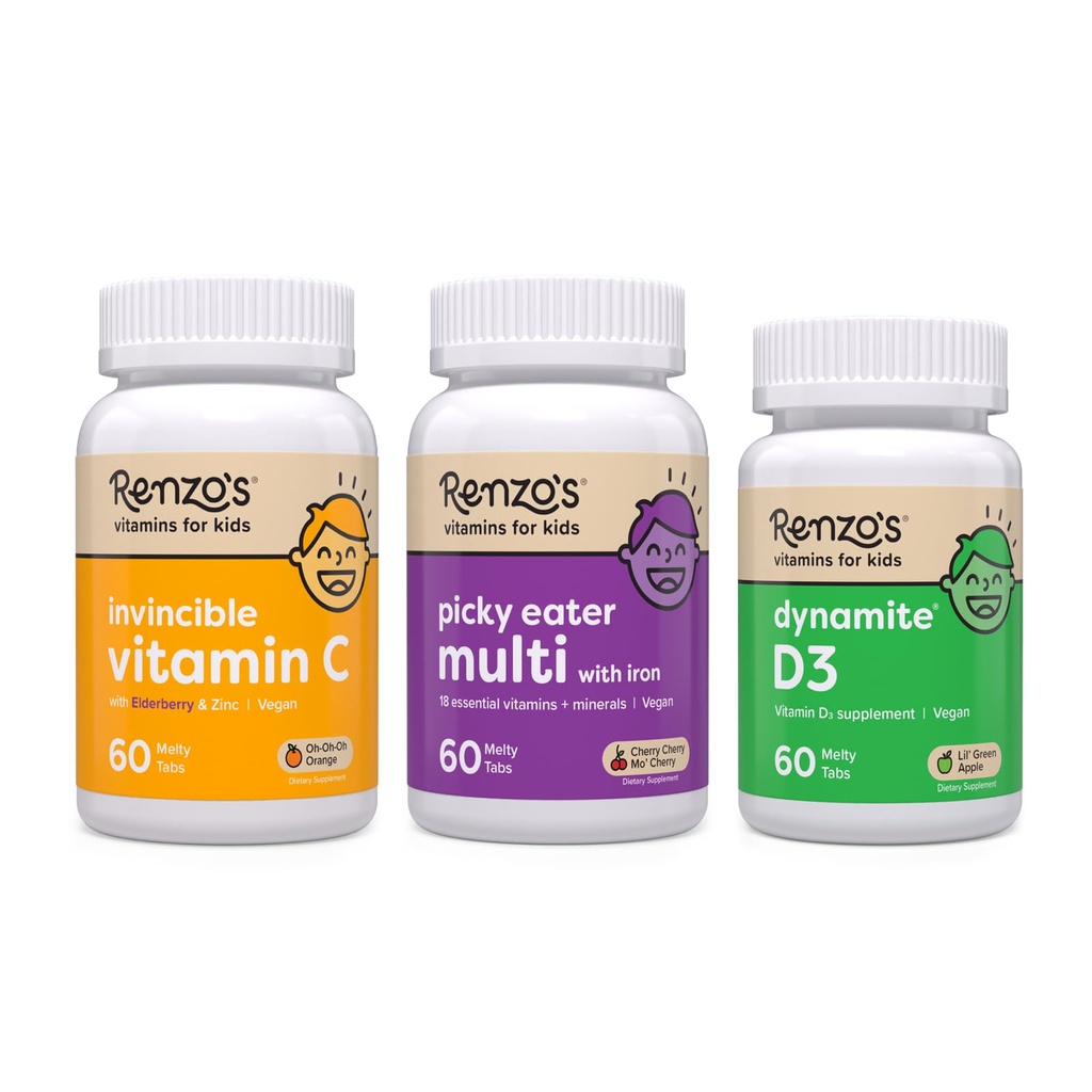 Renzon vitamiinit Immuniteetti Builder Bundle - C-vitamiinia Elderberry & Sinkkiä immuuni tukea, Picky Syöjä lapset monivitamiinia, ja D3-vitamiinia