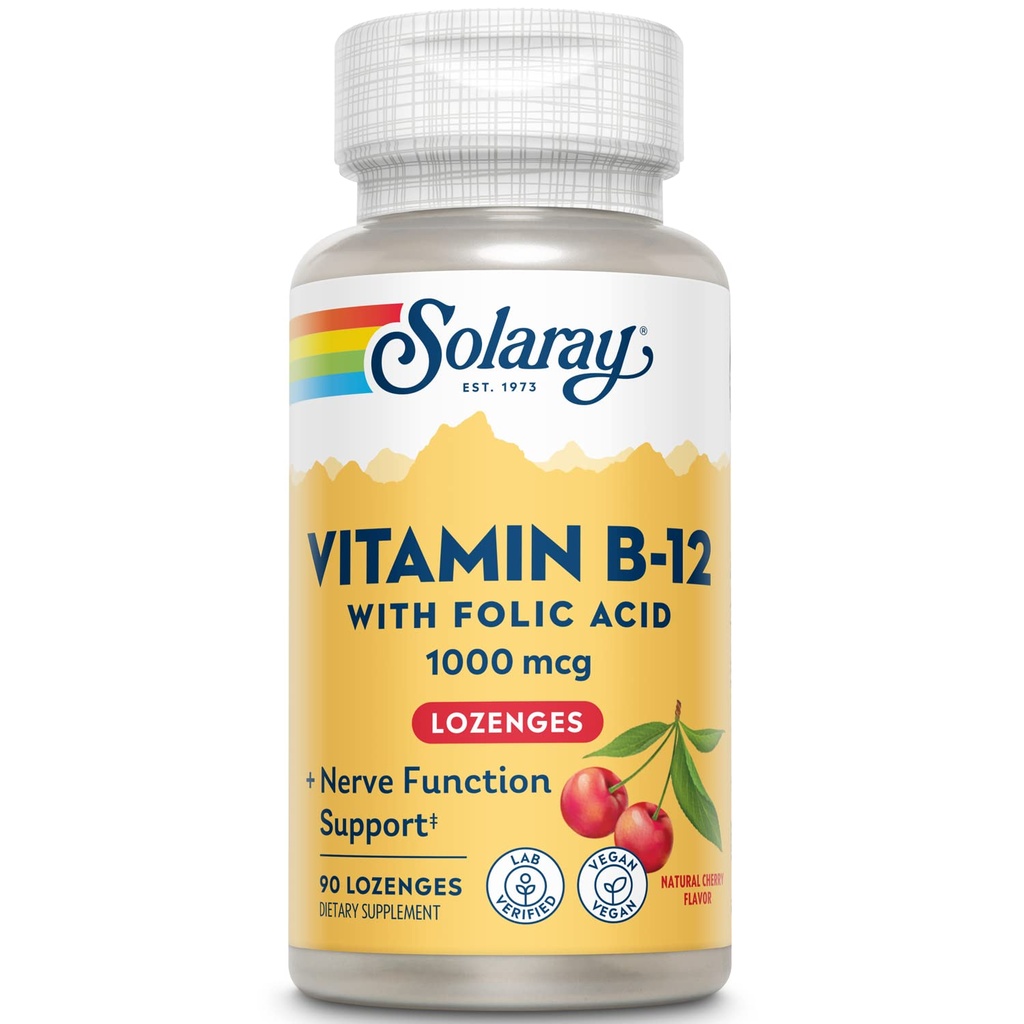 SOLARAY-vitamiini B-12 1000 mcg Lozenges Folic Acid ...