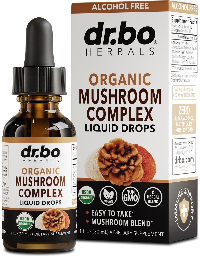 Organic Lions Mane Mushroom Complex - Sienen lisäosa Nestemäiset Drops Tincture for Focus, Fog, Brain Health Lisäravinteet - Vegan, Herbal Organic Lion's Mane Sienet, Reishi, Turkki Tail Extract 1oz