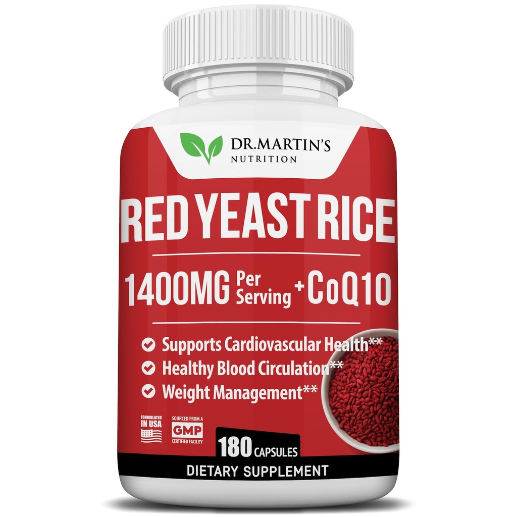 Red Yeast Rice Extract 1400mg Supplement 180 greve | Behålla hälsosamt kolesterolnivåer | Stöder kardiovaskulär och blodcirkulation för hälsosamt hjärta, matsmältning, vikthantering och övergripande hälsa