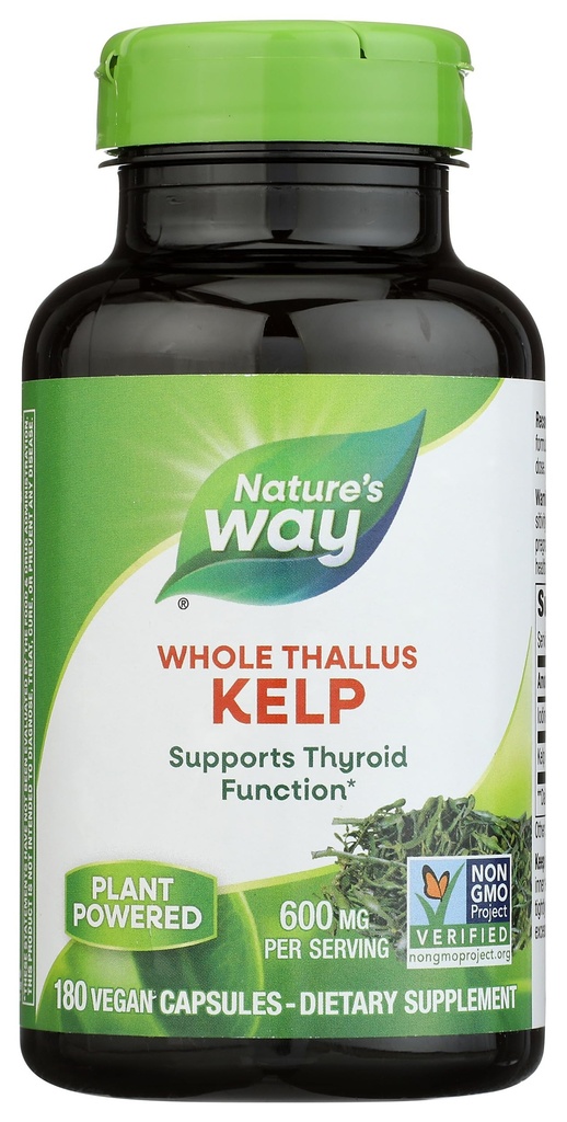 Naturens sätt Kelp, stöder sköldkörtelfunktion *, 600 mg per servering, icke-GMO-projekt verifierat, 180 kapslar (Packaging May Vary)