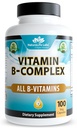 NaturaLife Labs Vitamin B-Complex med vitamin C & Folic Acid - Inkluderar B1, B2, B3, B5, B6, B7, B9 & B12 - 100 kapslar, Vegan, icke-GMO, Gluten Free